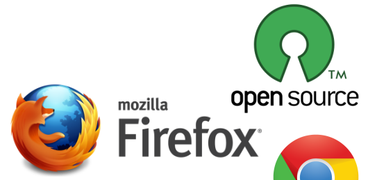 オープンソースとFirefox、Chromeのイメージ
